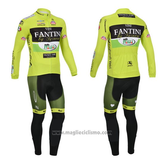 2013 Abbigliamento Ciclismo Vini Fantini Verde e Nero Manica Lunga e Salopette